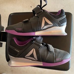 Reebok Legacy Lifter Shoes
Woman’s Size: 9.5
Color: Black / Grape Punch / White